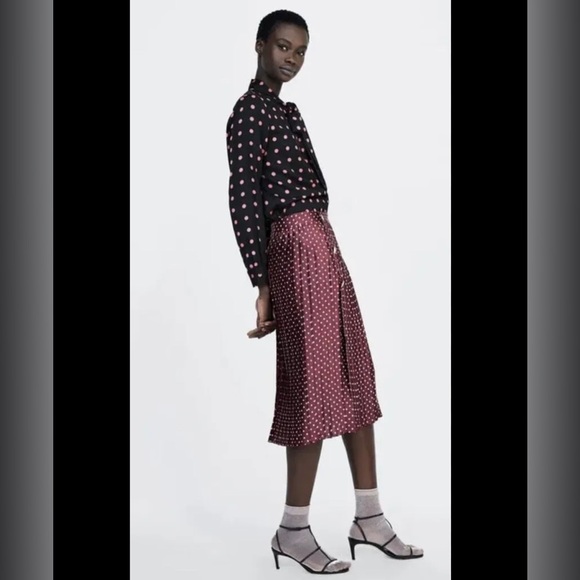 ZARA Black Pink Polka Dot Tie
Neck Blouse Top - Medium M - Picture 6 of 10